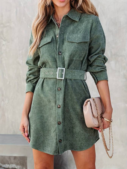 Damen-Minikleid, Cordstoff, lange Ärmel, Polyester-1