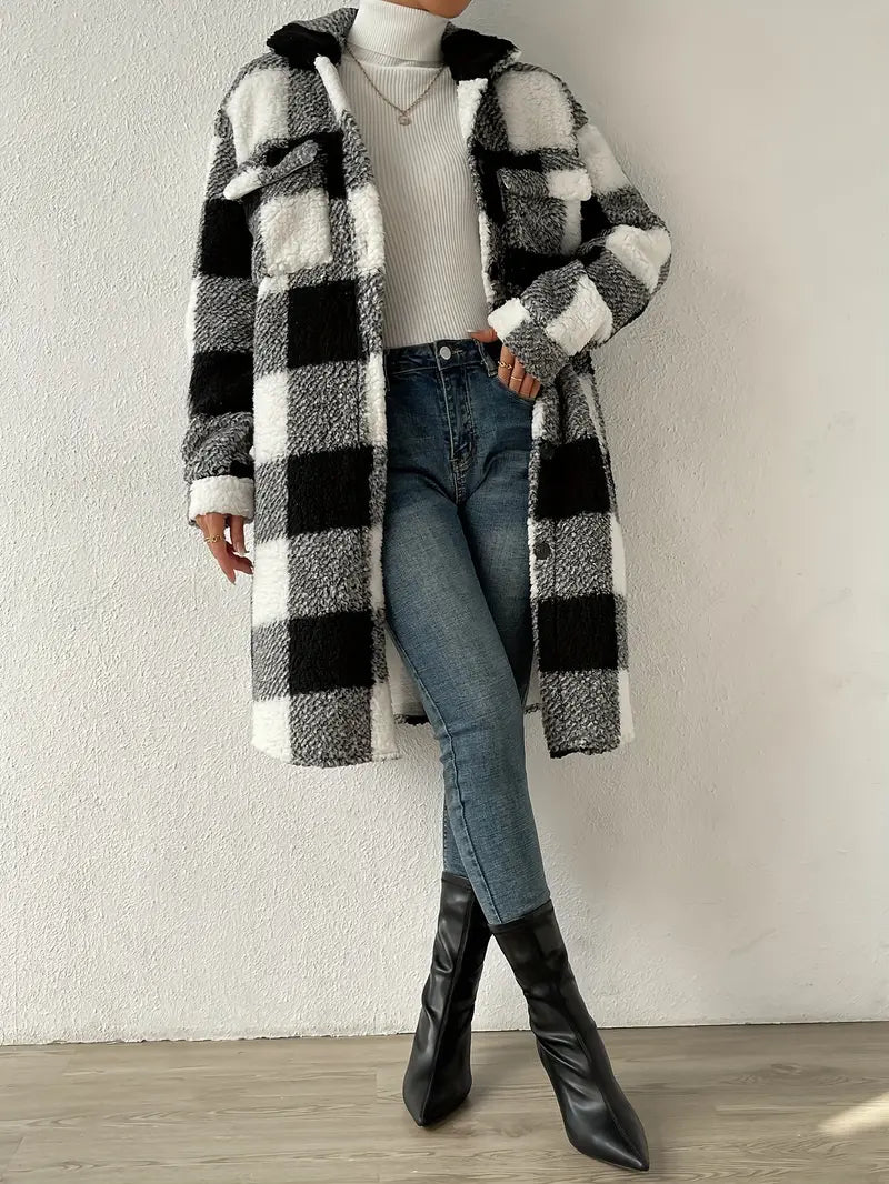 Langer Wintermantel Damen Zeitloses Stil Hochwertiges Polyester Wolle-6
