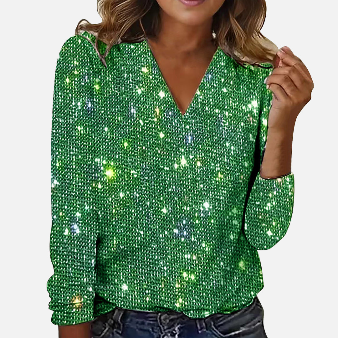 Variant image for Damenbluse V-Ausschnitt mit Diamanten weiches Polyester-14