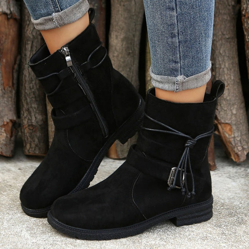 Damen-Lederstiefel mit Schnalle und Reißverschluss – Casual-Stiefel für Alltag und Wochenende, Schafthöhe 30 cm 8