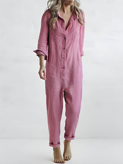Variant image for Damen-Jumpsuit Langarm Baumwolle und Leinen Elegantes Design-1