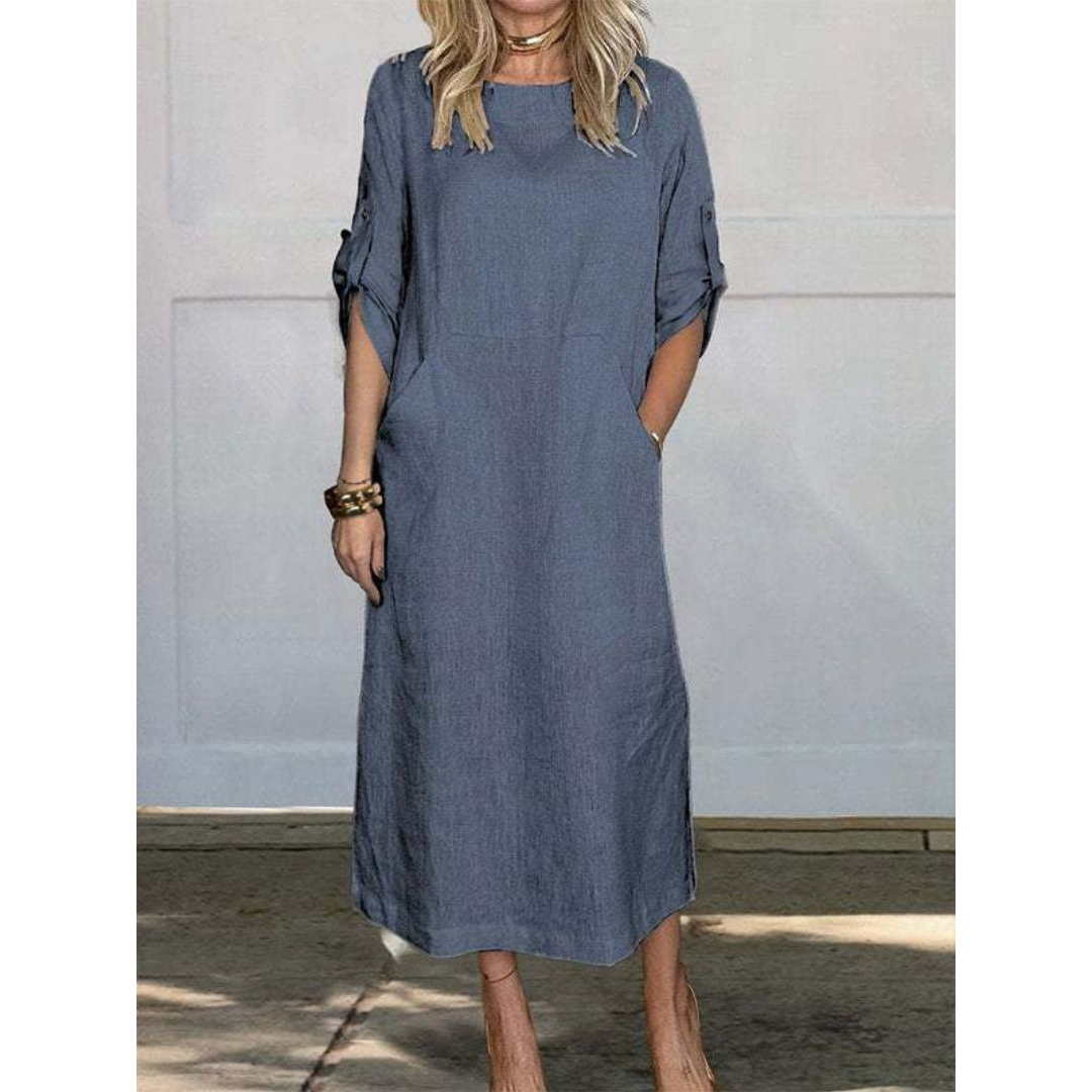 Damen-Freizeitkleid im Choppy-Schnitt, 100% Baumwolle, langärmelig-3