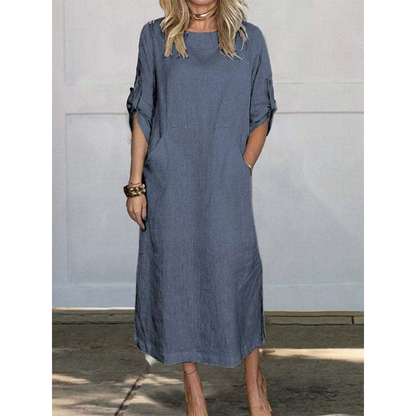 Damen-Freizeitkleid im Choppy-Schnitt, 100% Baumwolle, langärmelig-3