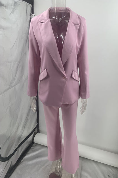 Damen Blazer-Set Ein-Knopf Geradee Hose Baumwolle Polyester-4