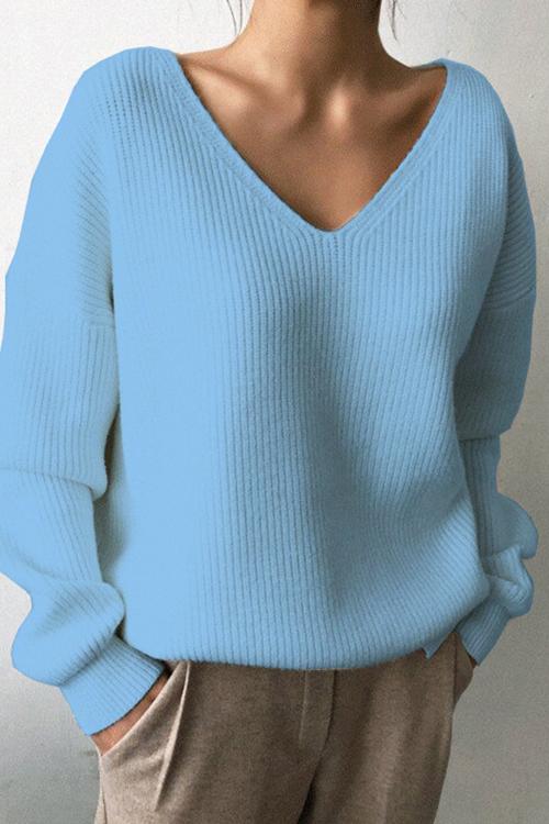 Damen-Strickpullover, unregelmäßiger V-Ausschnitt, weiches Acryl-3