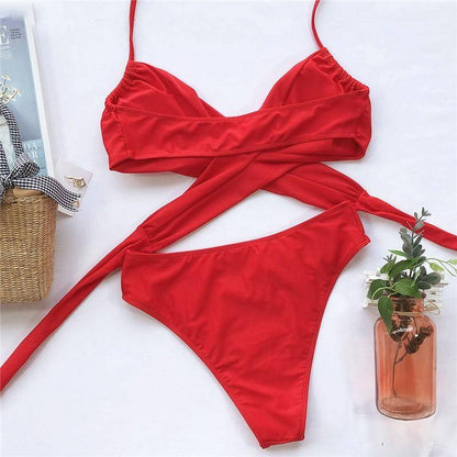 Damen Zweiteiliges Bikini-Set mit Ringelementen Nylon 2