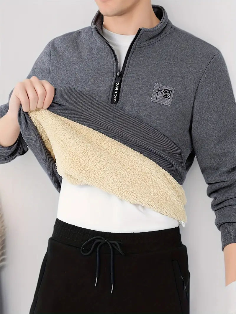 Herren-Pullover, hohem Kragen und Reißverschluss, V-Ausschnitt aus weichem, für lässigen, Stil-3