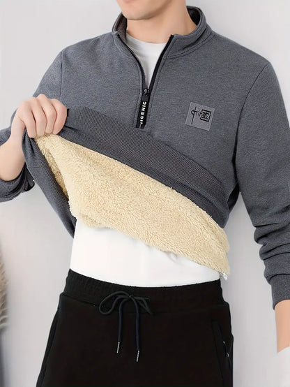 Herren-Pullover, hohem Kragen und Reißverschluss, V-Ausschnitt aus weichem, für lässigen, Stil-3
