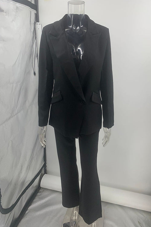 Damen Blazer-Set Ein-Knopf Geradee Hose Baumwolle Polyester-5