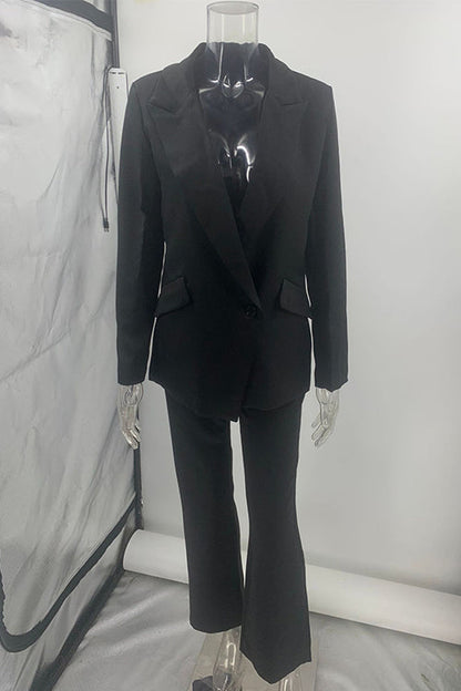 Damen Blazer-Set Ein-Knopf Geradee Hose Baumwolle Polyester-5