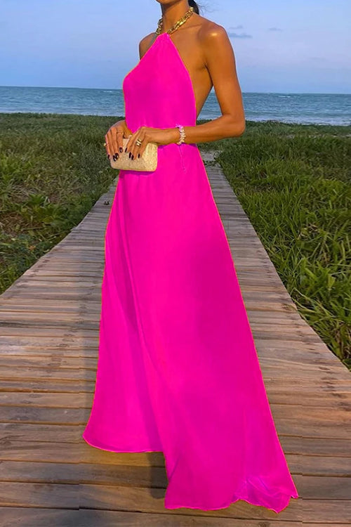 Maxikleid Damen Offener Rücken Kettenträger Baumwolle Polyester-1