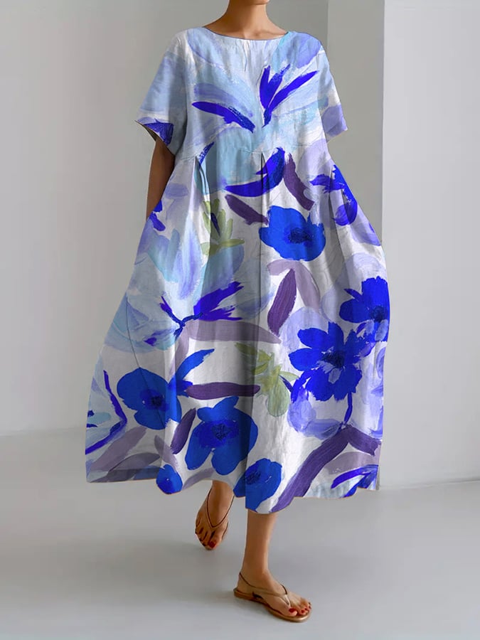 Damen-Freizeitkleid, Retro, Blumenmuster, atmungsaktiver Stoff-4