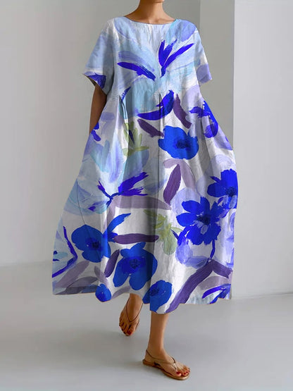 Variant image for Damen-Freizeitkleid, Retro, Blumenmuster, atmungsaktiver Stoff-17