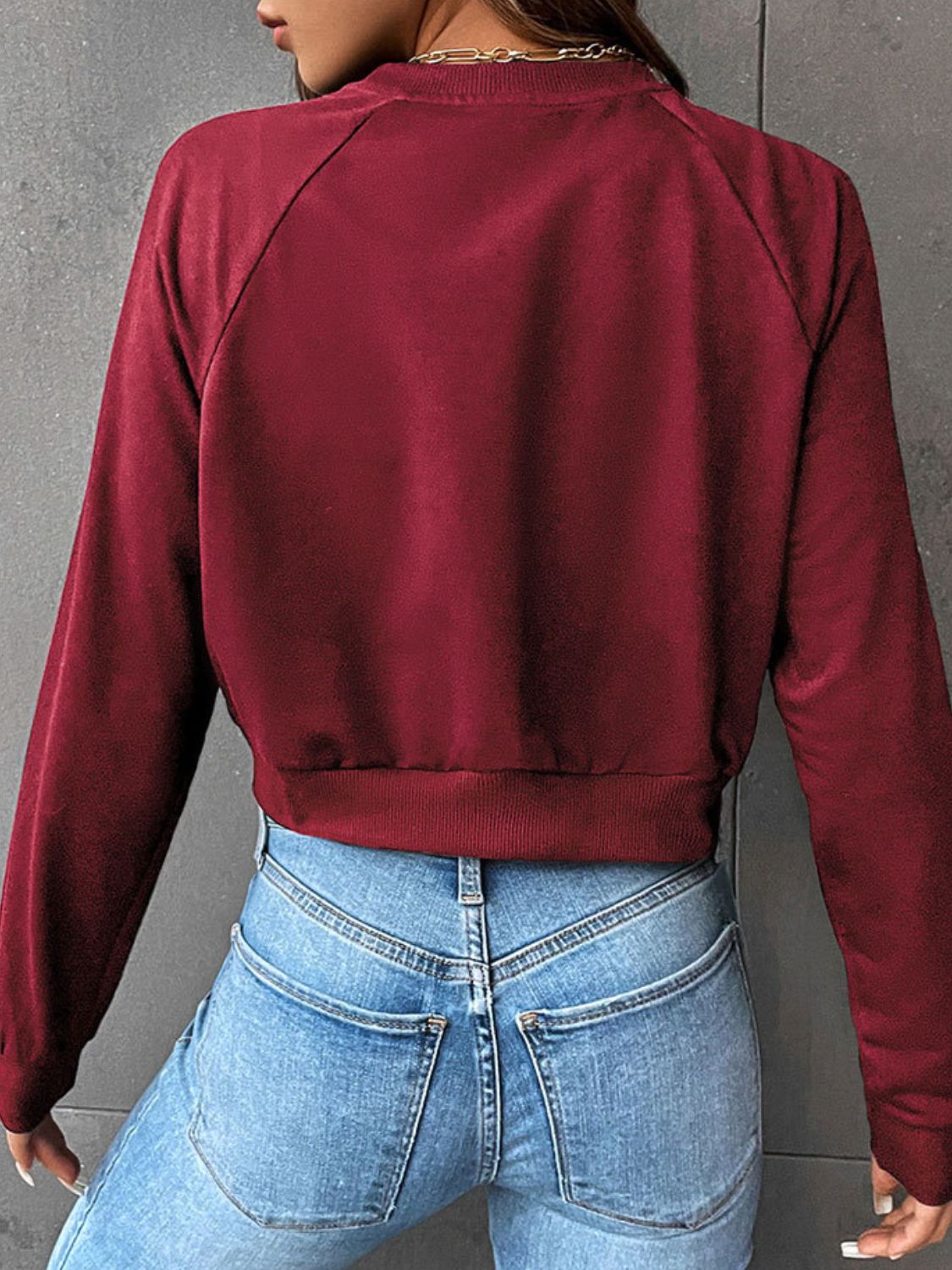 Damen-Pullover, kurz, Raglanärmel, weicher Mischstoff, Winter, Streetwear-2