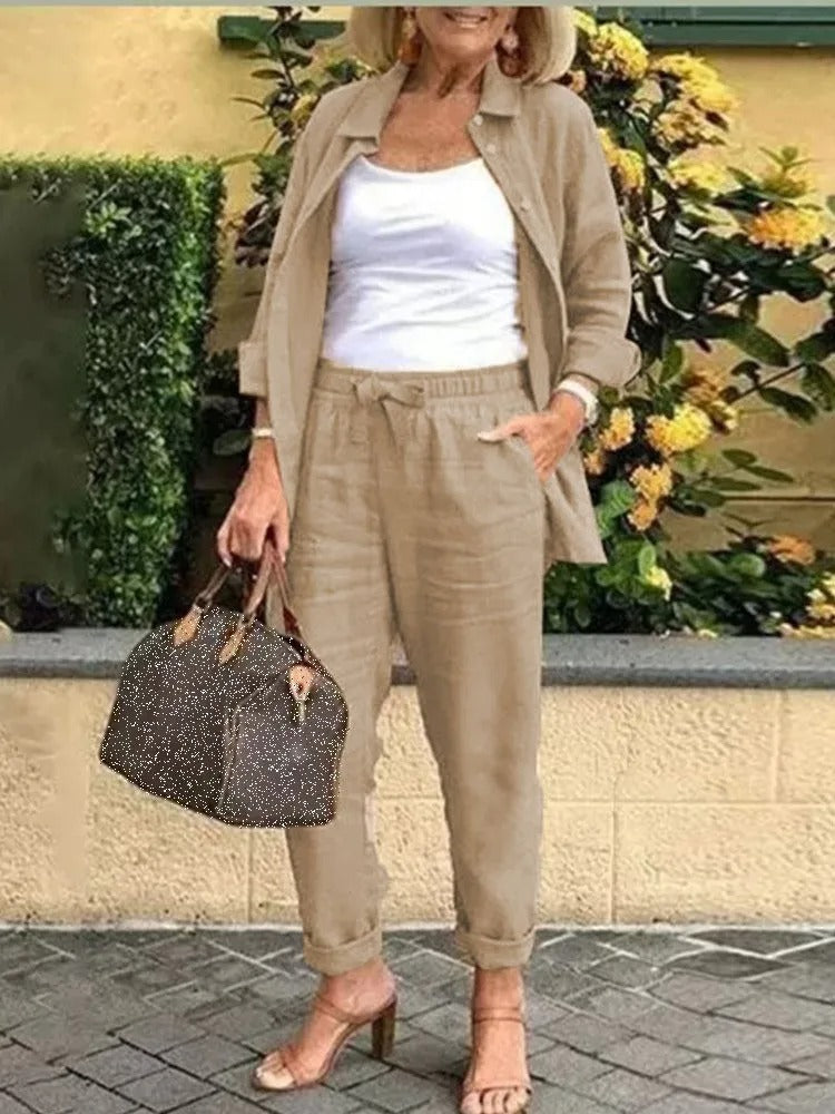 Damen-Langarm-Hemd, Hose, Set, aus Weichem Material, für Sommerkleidung-4