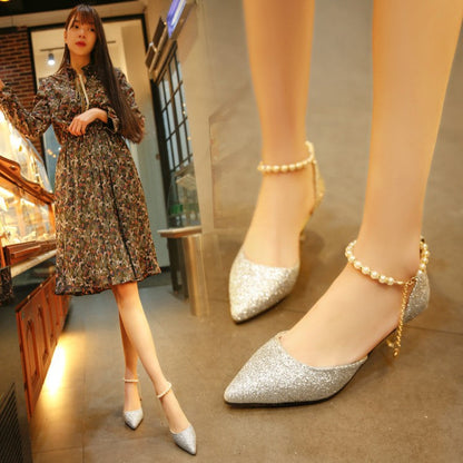 Elegante Damen-Pumps mit Perlenakzent und bequemem Fußbett – Glitzerndes, langlebiges Material 3