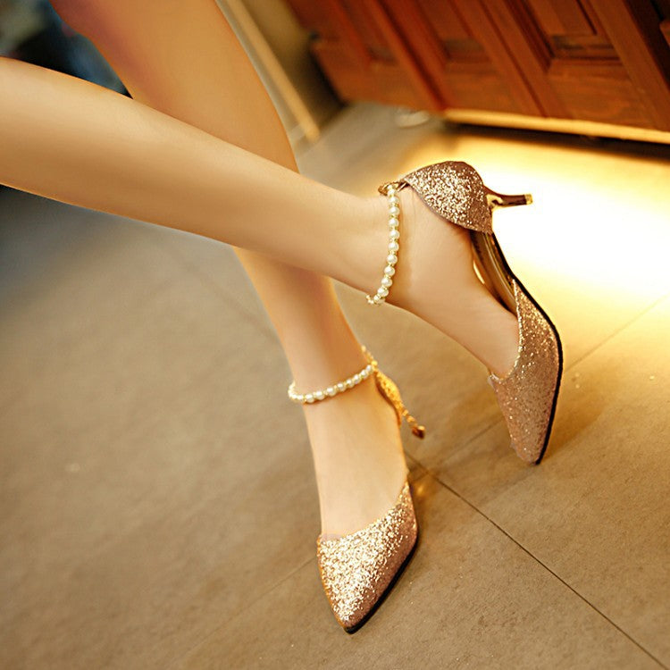 Elegante Damen-Pumps mit Perlenakzent und bequemem Fußbett – Glitzerndes, langlebiges Material 2