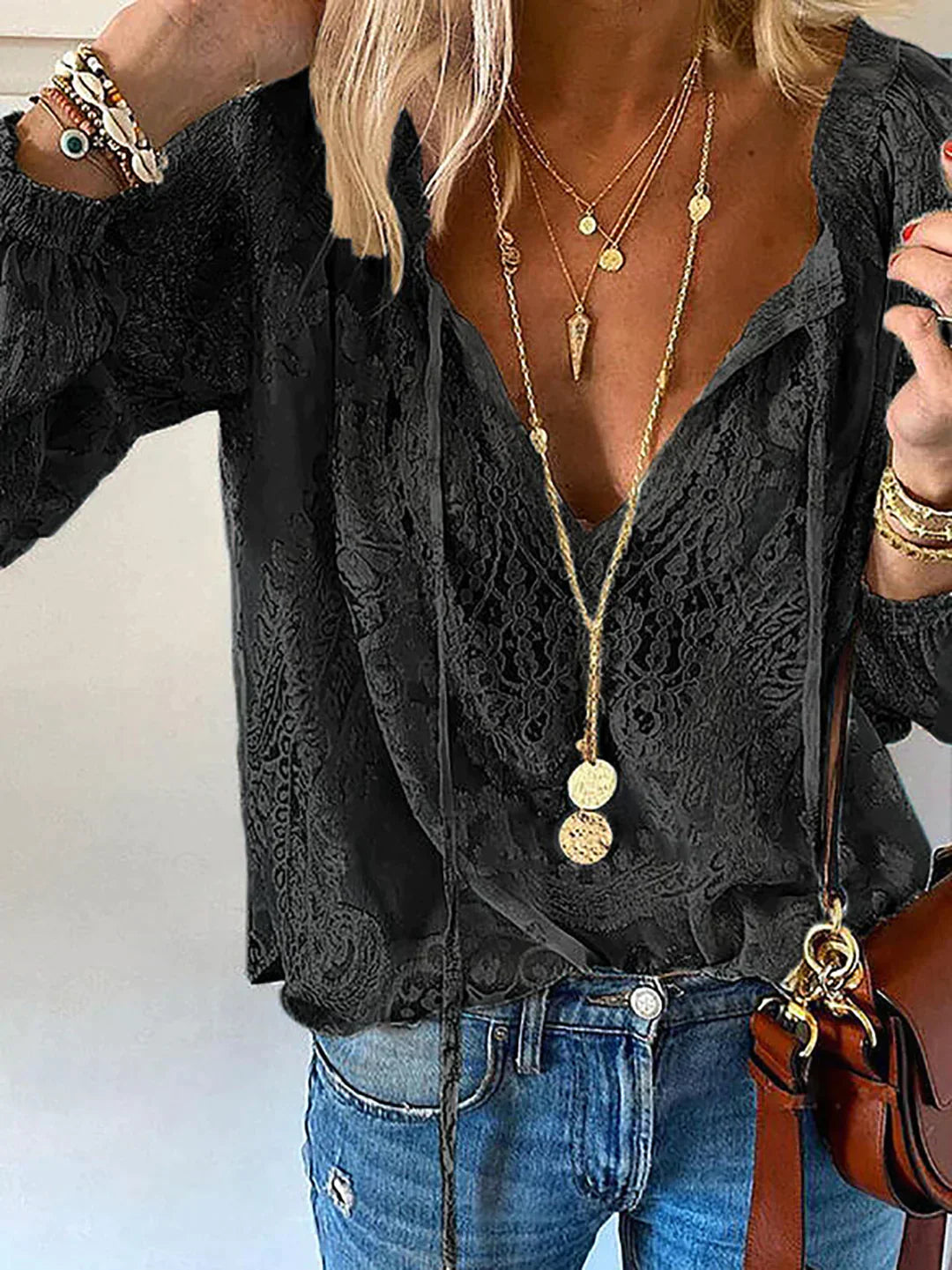 Weiße Damenbluse mit Spitzendetails Polyester Eleganter Stil-1