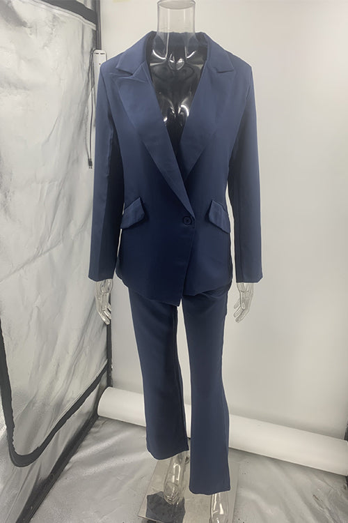 Damen Blazer-Set Ein-Knopf Geradee Hose Baumwolle Polyester-6