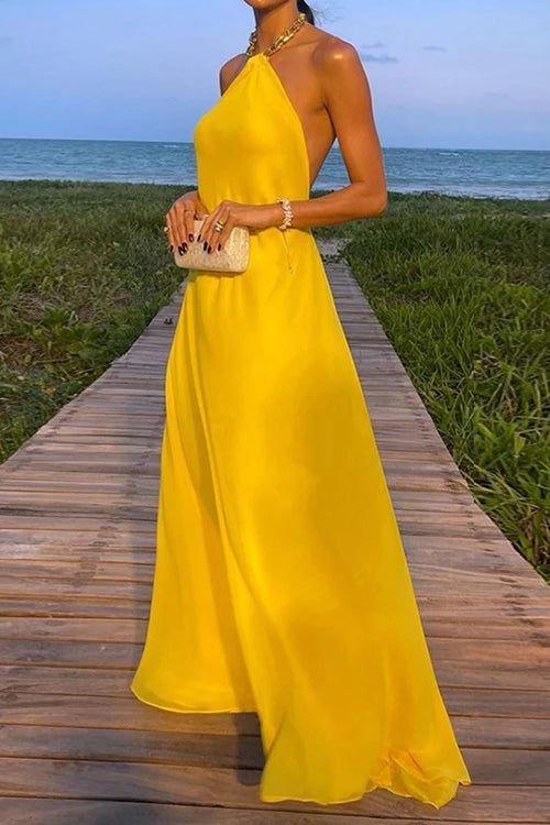 Maxikleid Damen Offener Rücken Kettenträger Baumwolle Polyester-2