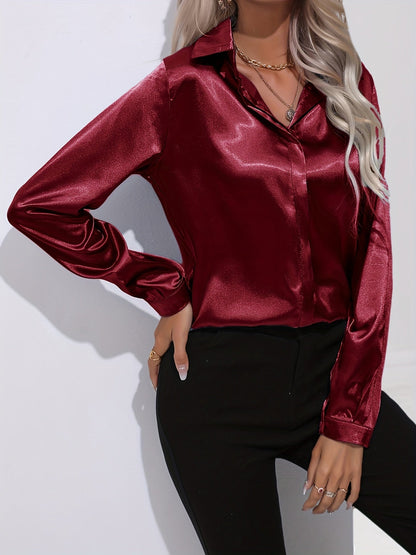 Damen-Satinbluse, elegant, Herbststil, weiche Satinmischung-6