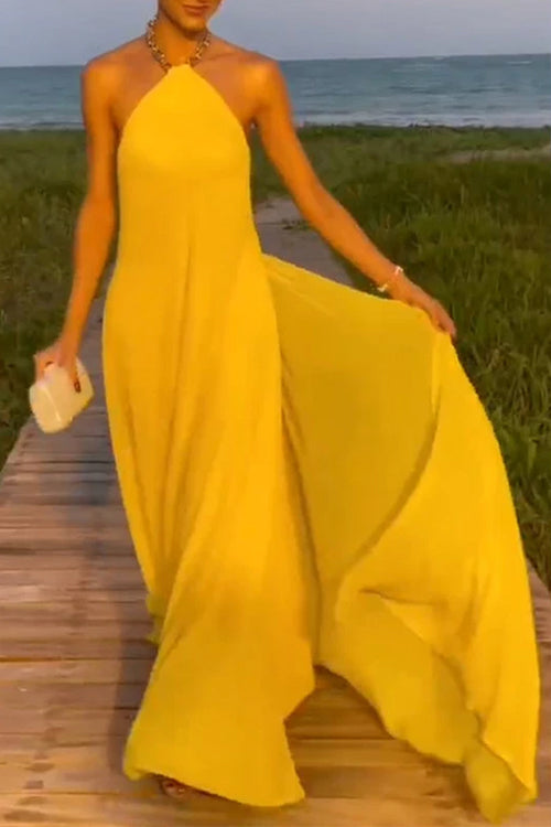 Maxikleid Damen Offener Rücken Kettenträger Baumwolle Polyester-3