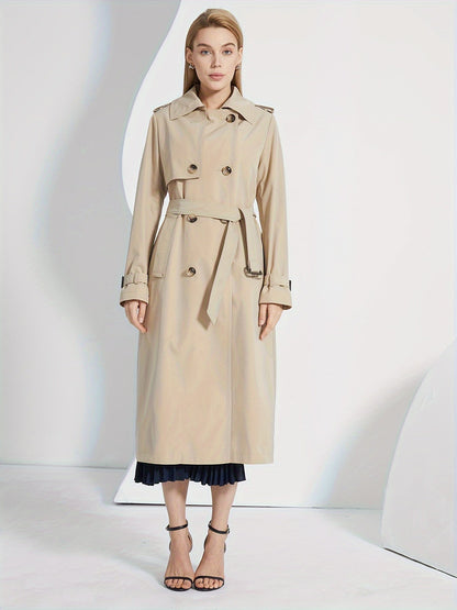 Damen-Trenchcoat mit langen Ärmeln, monochrom, Polyester-5