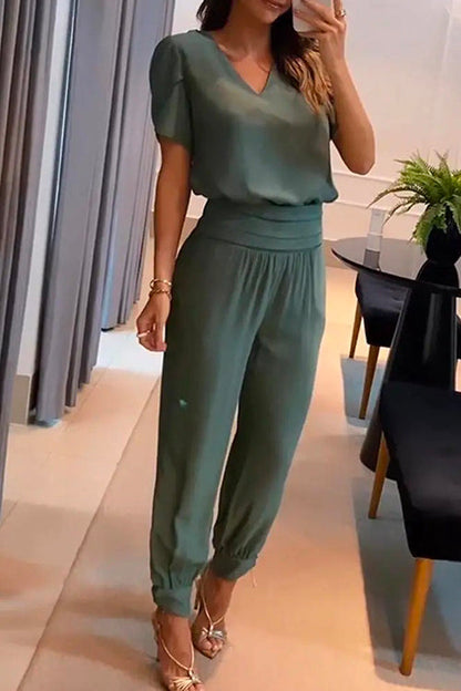 Damen-Hose, hohe Taille, kurzärmelige Baumwolle, Polyester-2