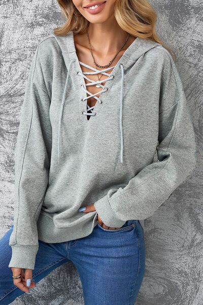 Damen-Boho-Schnürpullover, weiche Stoffmischung-1