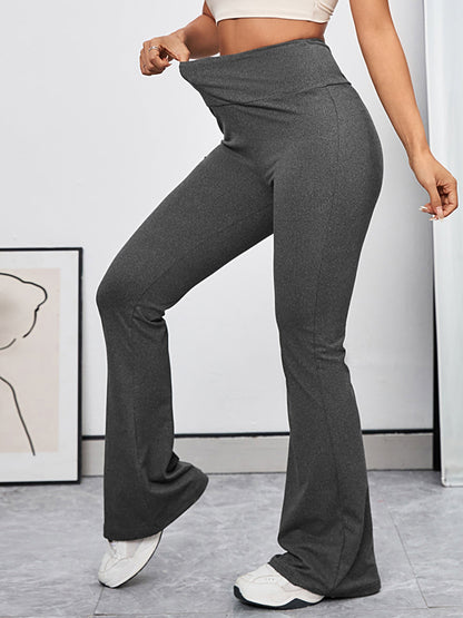 Damen-Hose, hohe Taille, ausgestellt, Stretchmaterial-4