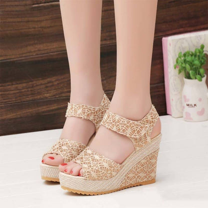 Damen Wedge-Sandalen Offene Zehenpartie Velcro PU Gummi-3