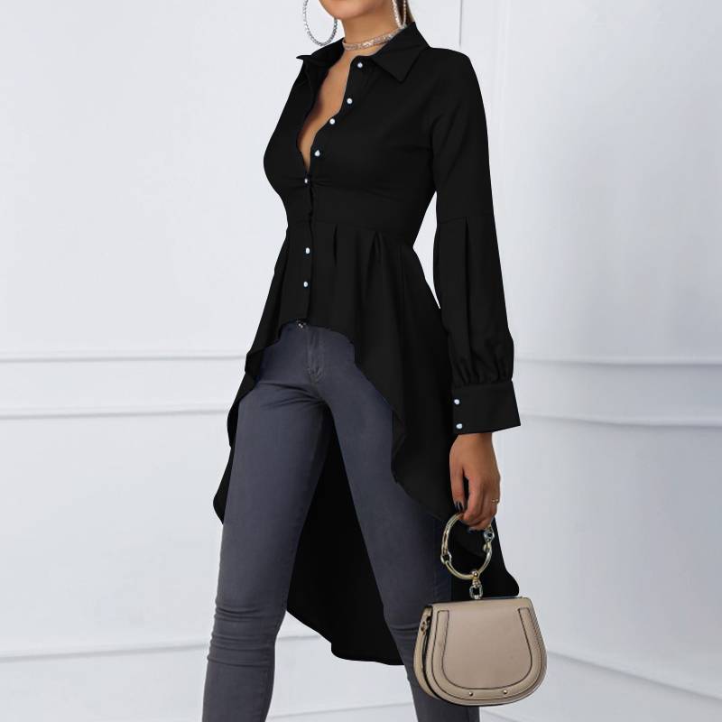 Damen-Tunika, langärmeliges Polyester, Spandex elegante figurative Passform-3
