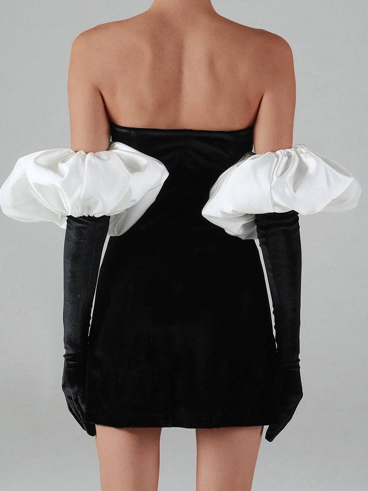 Schöne Damenkleider, Mini, Kleid, Puffärmeln, Polyester-3