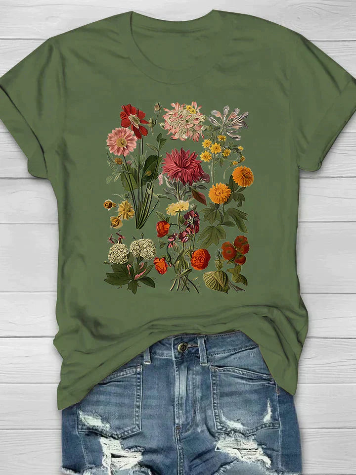 Damen-T-Shirt, Vintage, Blumenmuster, weiche Baumwolle-6
