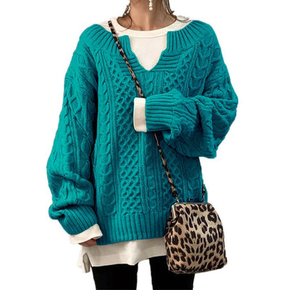 Damen-Strickpullover, oversized V-Ausschnitt, Zopfmuster, weiche Acrylmischung-5