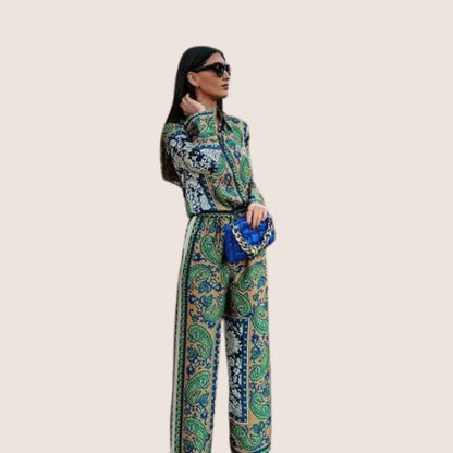 Damen-Boho-Set mit Paisley-Langhemd und Hose, 100% Baumwolle-2