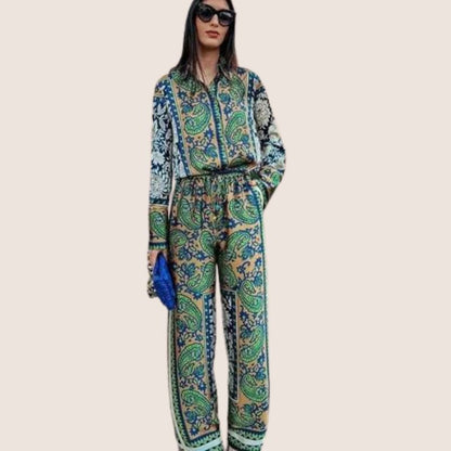 Variantenbild für Damen-Boho-Set, Paisley, lange Bluse und Hose, 100% Baumwolle-1
