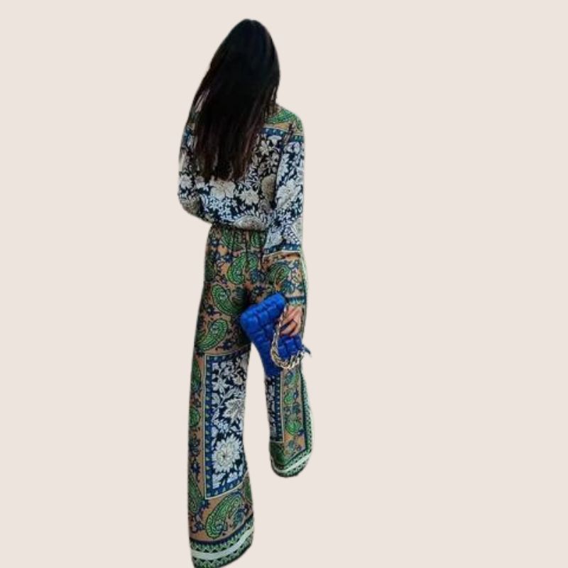 Damen-Boho-Set mit Paisley-Langhemd und Hose, 100% Baumwolle-3