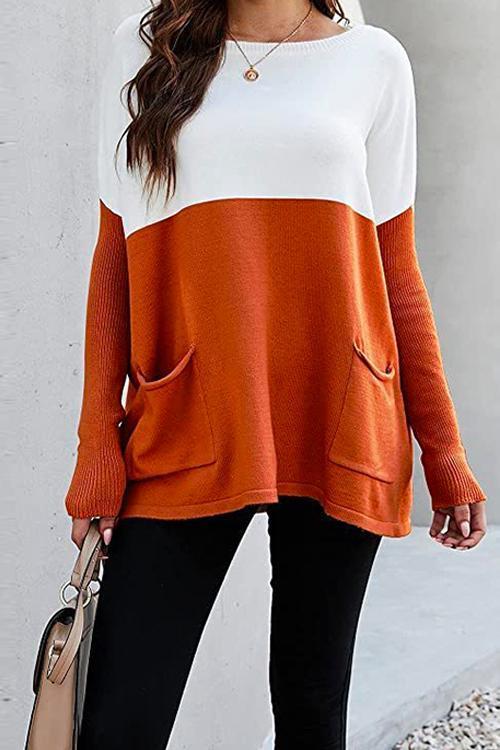 Damen-Strickpullover, Farbblock, langärmelig, weiches Acryl-1