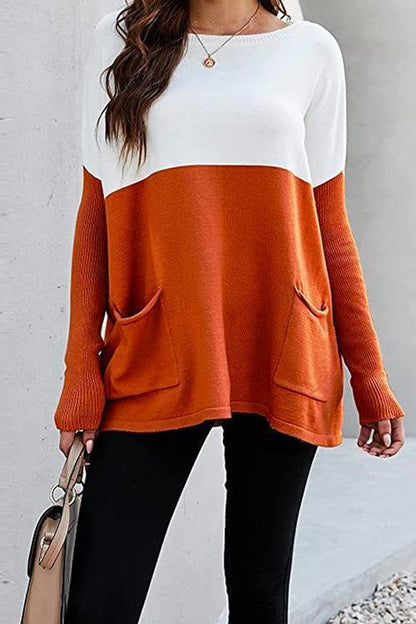 Damen-Strickpullover, Farbblock, langärmelig, weiches Acryl-1