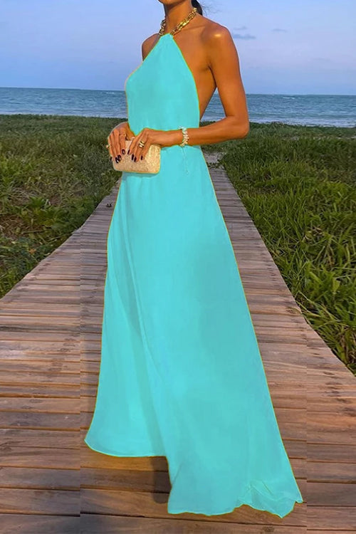 Maxikleid Damen Offener Rücken Kettenträger Baumwolle Polyester-6