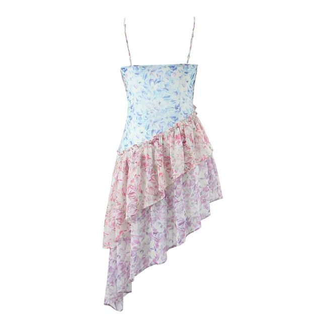 Damen-Midi-Kleid, asymmetrisch Volant, Polyester, Blumenmuster 5