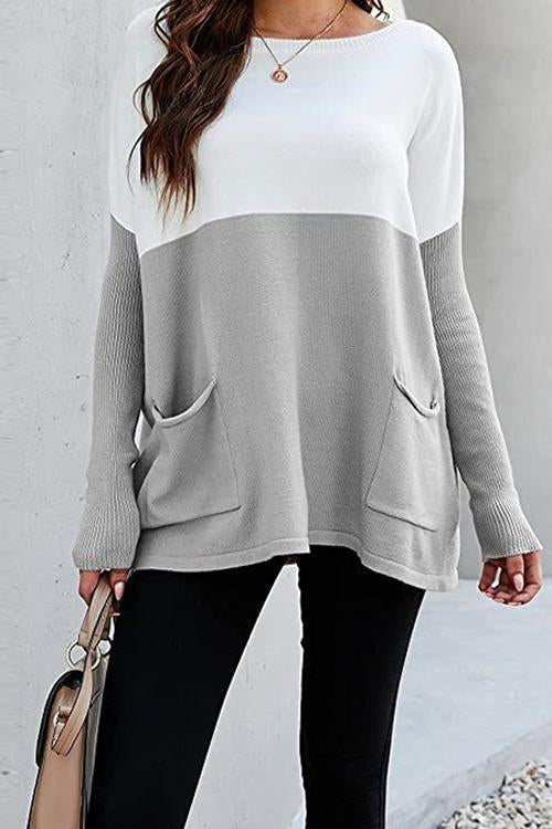 Damen-Strickpullover, Farbblock, langärmelig, weiches Acryl-3