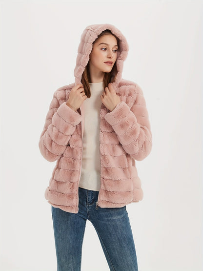 Damenjacke Teddy mit Kapuze Weicher Teddy-Stoff-1