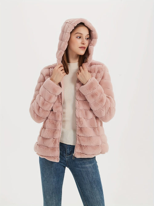 Damenjacke Teddy mit Kapuze Weicher Teddy-Stoff-1