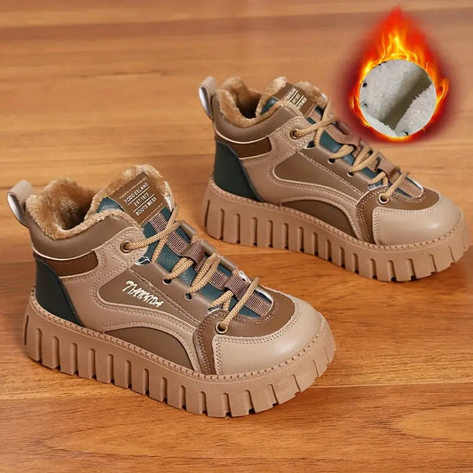 Damen Sneakers Gefütterte Plüsch Trendige Schnürung Komfortable Sohle 1