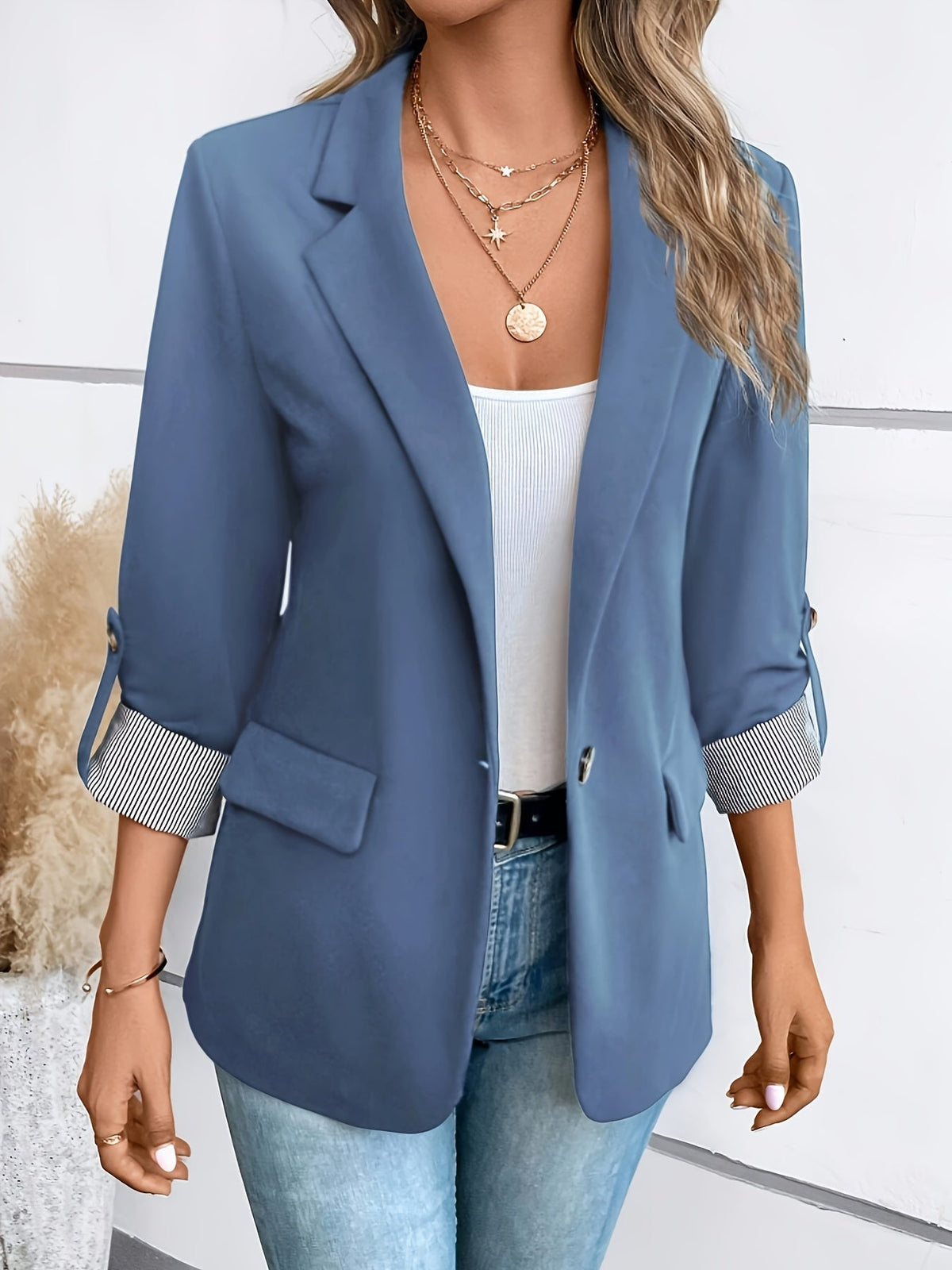 Damen-langer Blazer, Business-Look, hochwertiger Stoff-4