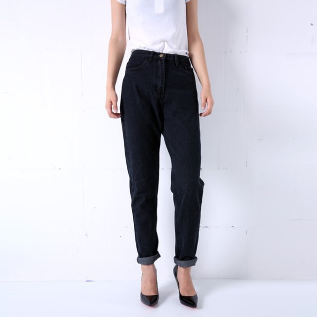 Damen-Haremshose High Waist Denim Lässiger Schnitt 1
