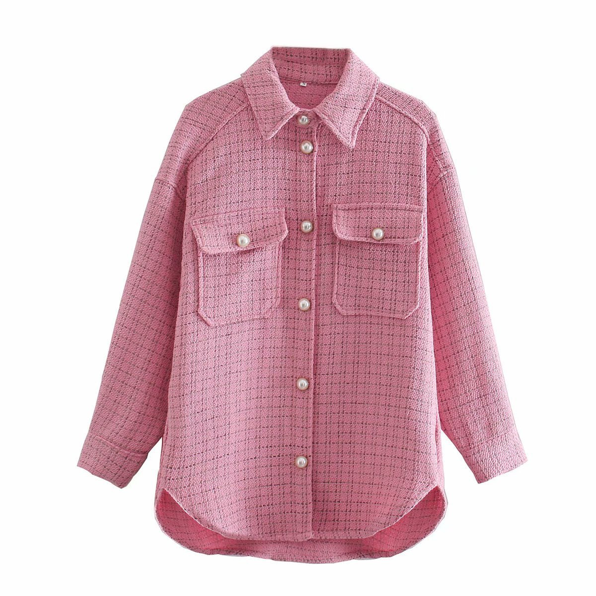 Damenbluse, minimalistisches Design, karierte Knöpfe, 100% Baumwolle-6