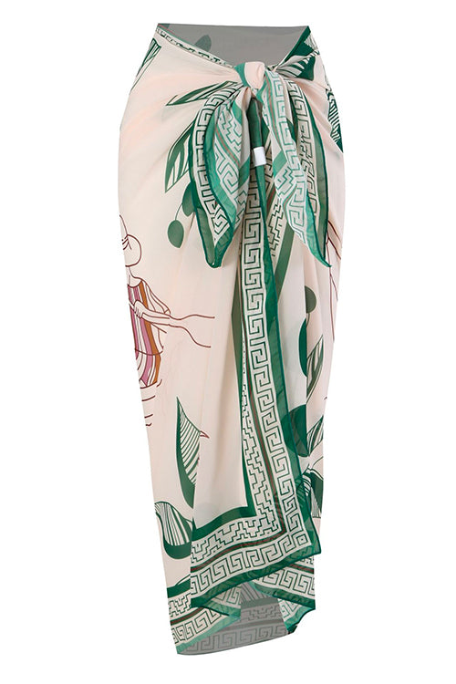 Variant image for Badeanzug Damen mit Bogenfront und gemustertem Wickelrock aus Polyester-5